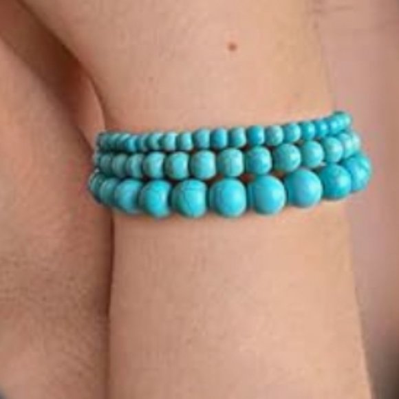 3 Pc Multi-Size Blue Turquoise Bracelet Set - Picture 4 of 4
